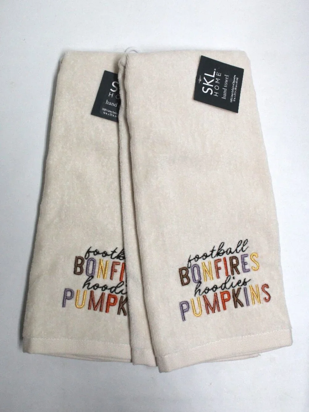 2 NWT Football Bonfires Hoodies Pumpkins Graphic Text Hand Towels